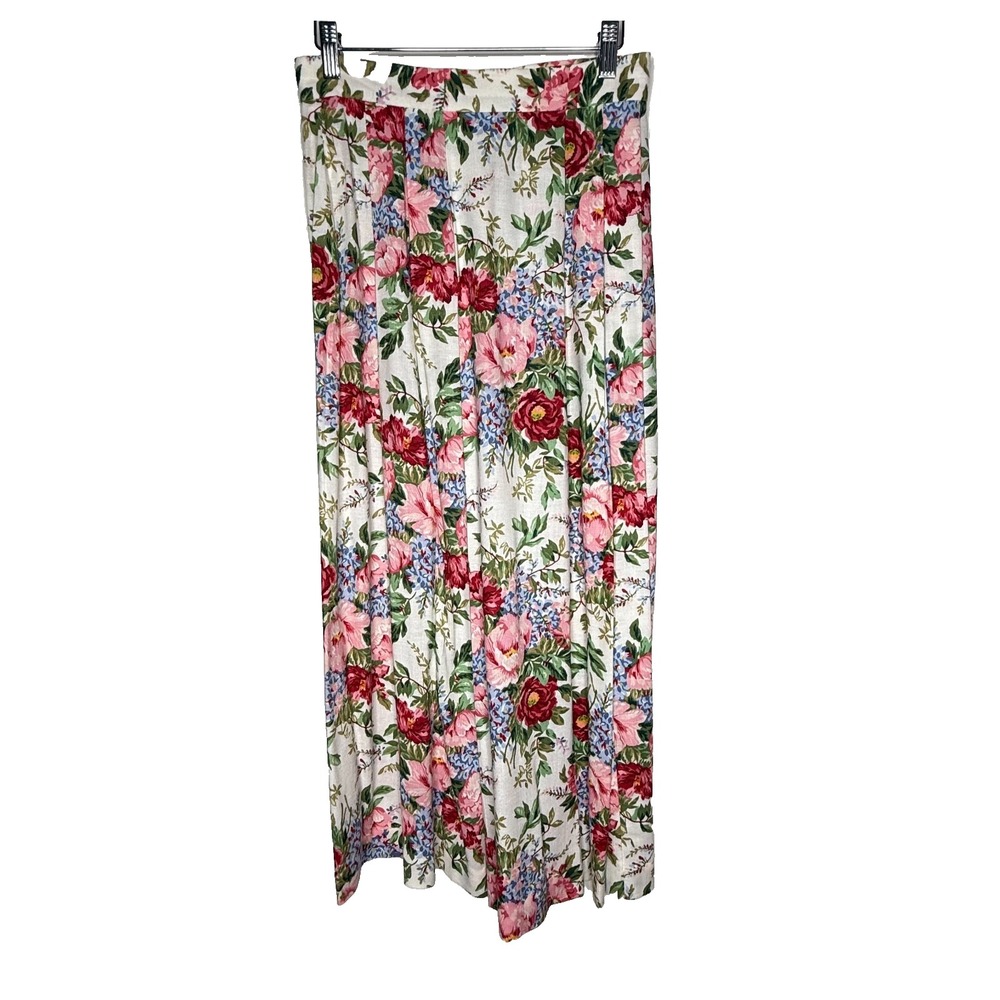 JH Collectibles Skirt Womens Sz 8 Floral Midi Pleated Feminine Linen Blend